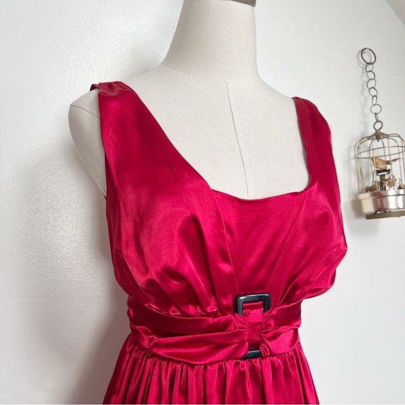 Vintage 90s Candies Red Satin Bubble Hem Party Dress - Picture 2 of 8